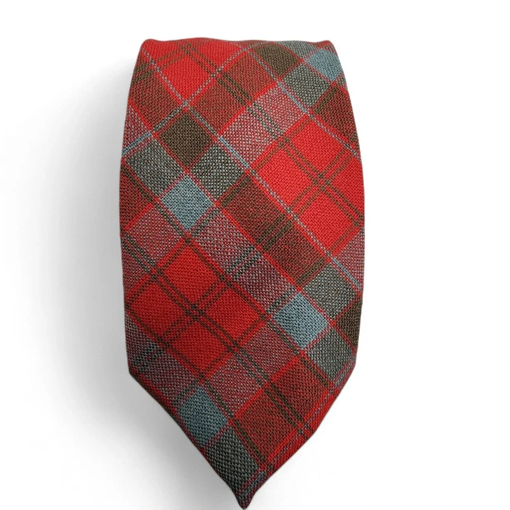Vintage Made in Scotland Tie 100% New Wool Robertson Plaid Red Green‎ Necktie
